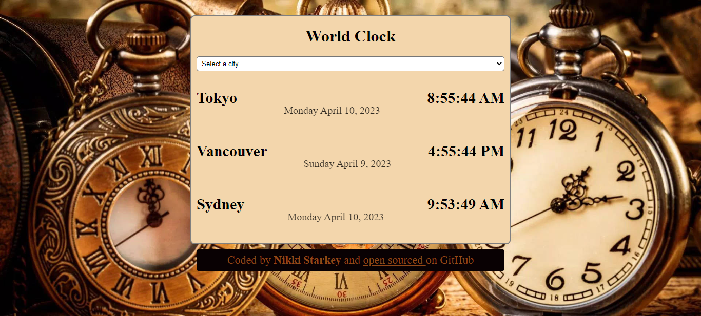 screenshot of world clock page